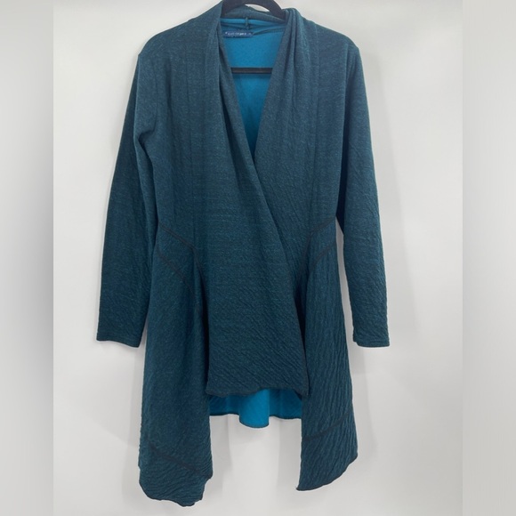 Cut Loose Green Y2k Boho Wrap Around Inset Jacket Deep Sea Cardigan Size Small - Picture 7 of 10
